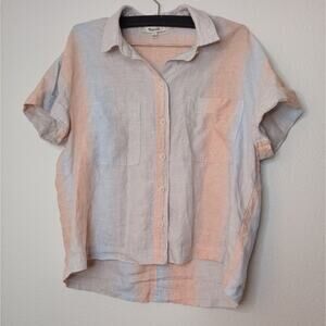 Madewell Beachside Sunset Pastel Striped Button-Up Shirt Linen Loose Fit